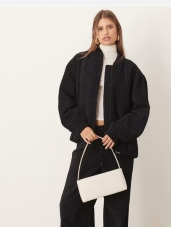 ASOS Jackets & Blazers - ASOS Black Textured Bomber Jacket and Trousers Set Sz L